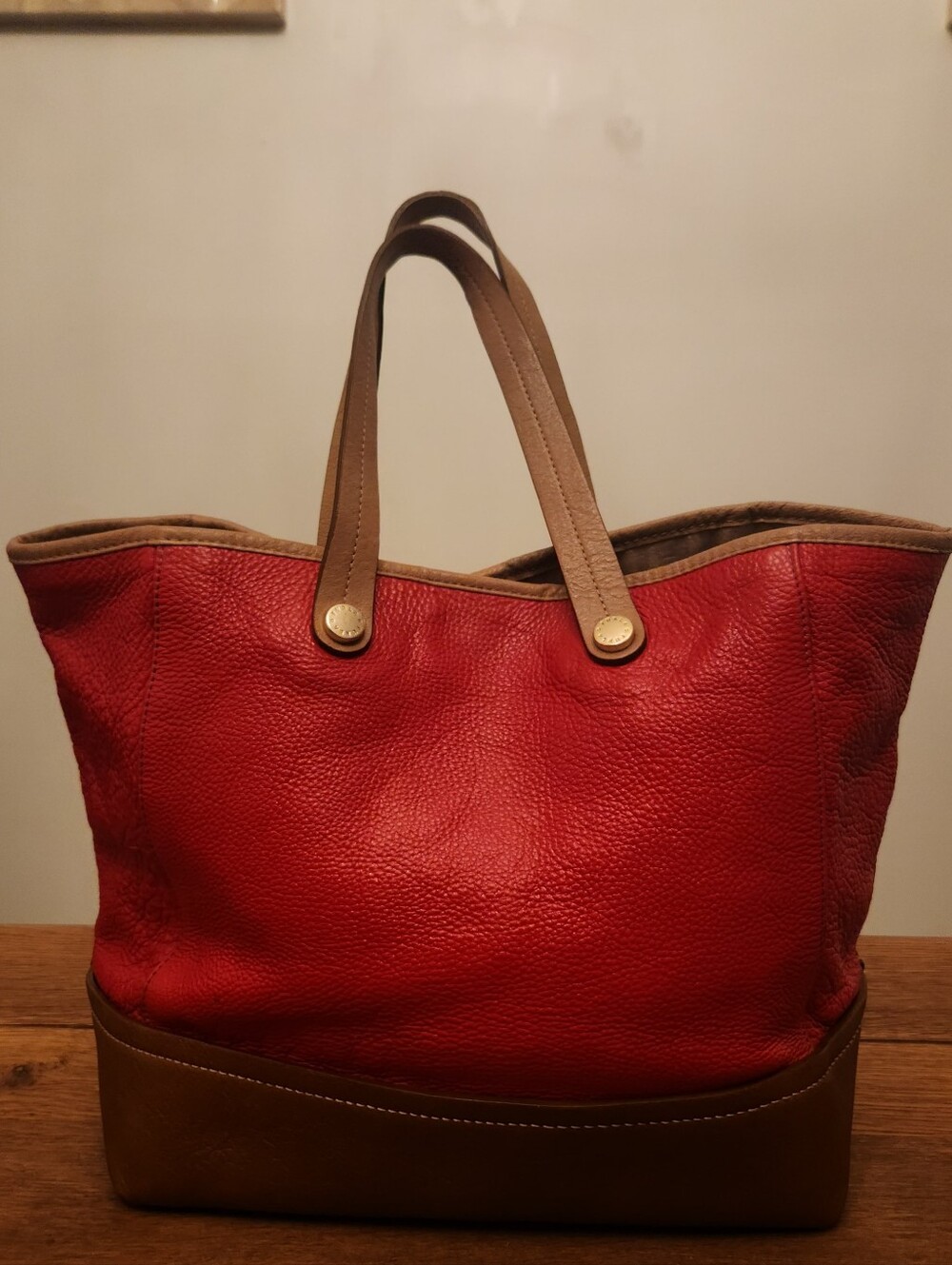 Furla GORGEOUS Red Brown Leather Tote Colorblock Must See ALL Pics!! - Picture 10 of 16
